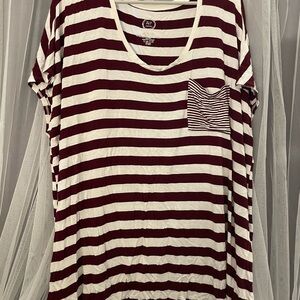 Maurices Burgundy and White Striped Tee